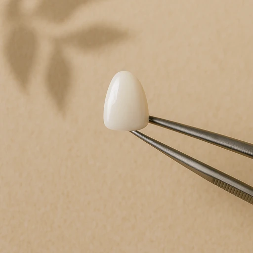 Dental crown held by tweezers