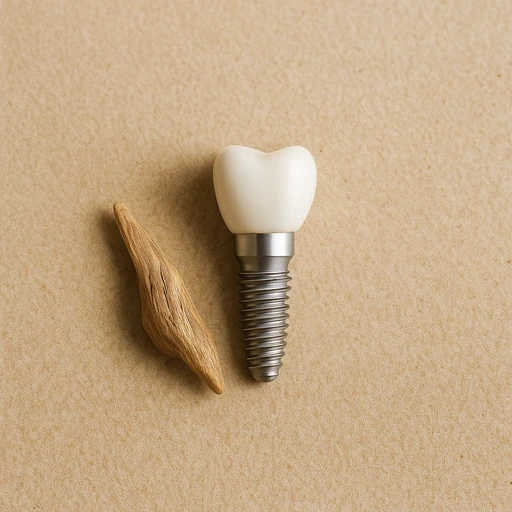 Dental implant with piece of wood