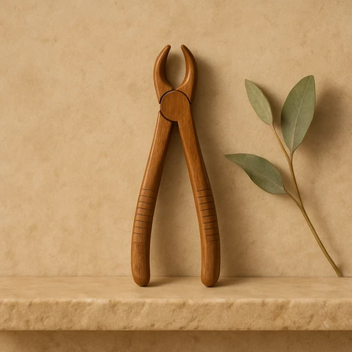 Vintage wooden dental forceps with eucalyptus sprig